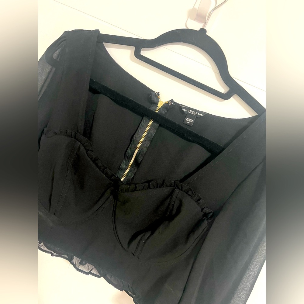 Women Guess Long Sleeves Crop Top
